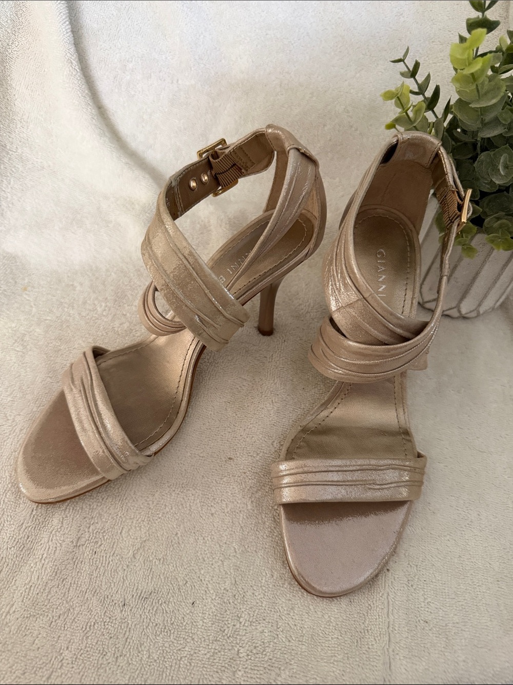 Gianni Bini Metallic Champagne Strappy Stiletto Heels
